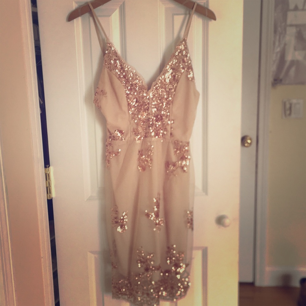 Gold Sequins Spaghetti Strap Dress